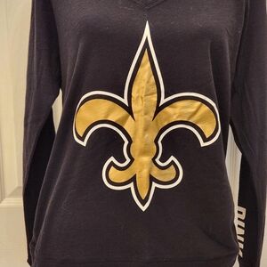 PINK Victorias Secret  New Orleans Saints Black and Gold Long Sleeve Top NWT